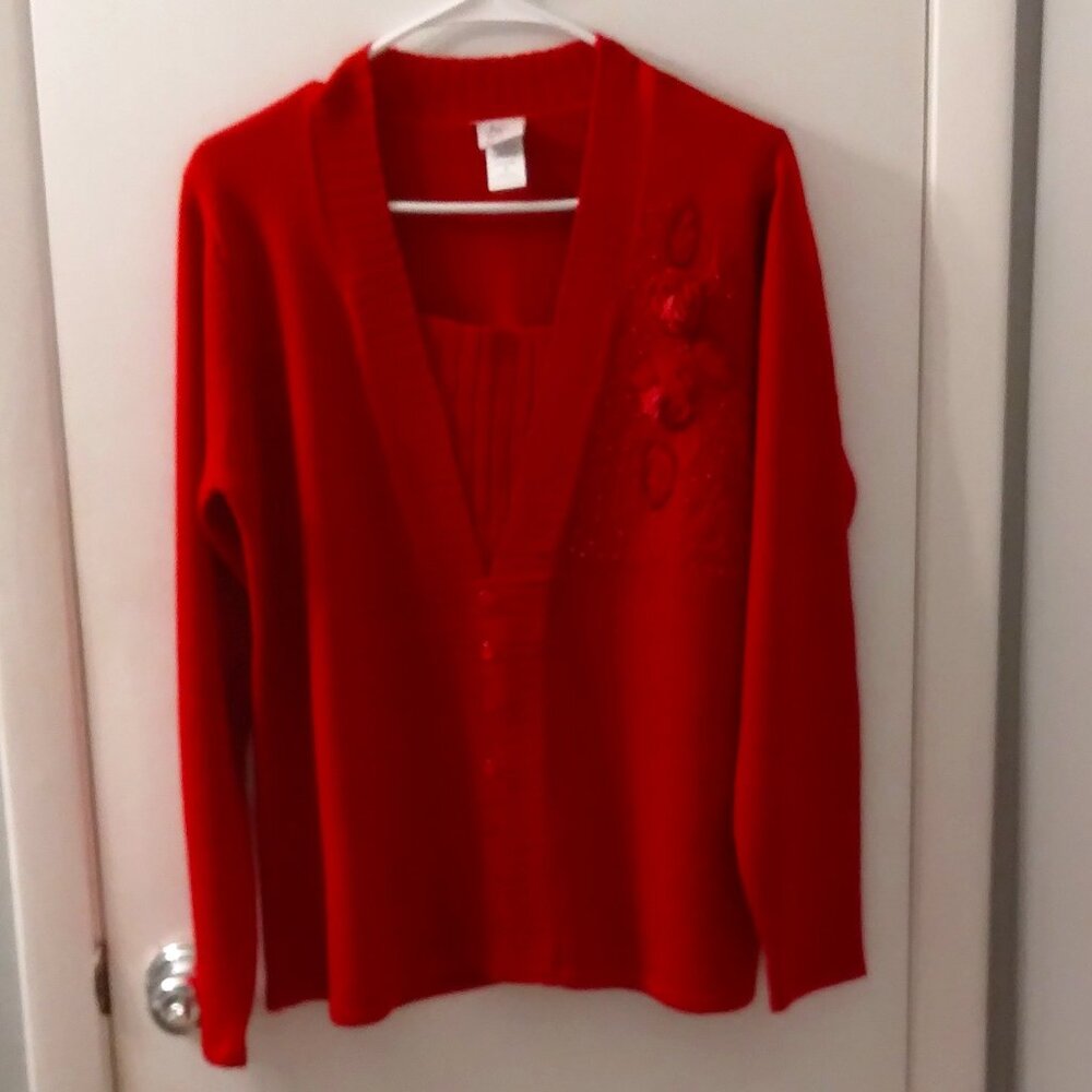 ADRIAN DELAFIELD Vneck CRANBERRY COLORED PULLOVER SWEATER Sz MEDIUM LONG SLEEVES